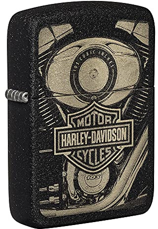 Zippo Briquet Tempête - Harley Davidson - Réplique 1941 avec Finition Noir Craquelé - Rechargeable - Réutilisable - Design Coupe-Vent - Coffret Cadeau Fabriqué aux États-Unis