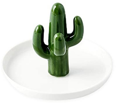 Keptfeet Support en - Plat à Bijoux Cercle en céramique - Porte-Bague pour bibelot, Organisateur de Collier de décoration d'intérieur, Cadeau de Mariage pour Elle (Cactus/éléphant doré)