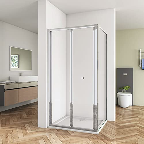 Biubiubath 700mm Bathroom Walk in Frame Bi Fold Shower Enclosure Shower 900mm Side Panel Door and 900x700mm Stone Tray