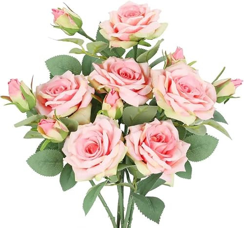 KOSHIFU 6pcs Künstliche Blumen Rosen Kunstblumen Wie Echt Deko Seidenblumen Strauß Künstlich Hochzeitsstrauß Blumenarrangement für Haus Garten Vase Hochzeit Deko, 45cm Rosa