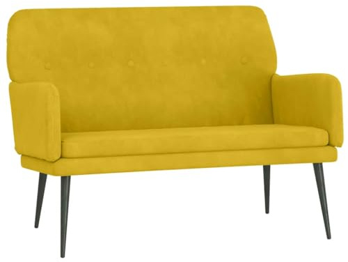 vidaXL Sitzbank, Bank Polsterbank mit Rückenlehne Armlehne, Sofa Flurbank für Wohnzimmer, Garderobenbank Metallgestell, Modern, Gelb Samt