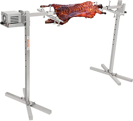 VEVOR Barbecue à Cochon de Lait Charge 41 kg Rôtissoire Barbecue Tournebroche Automatique 117 cm 42 W 4 tr/min Kit de Rôtissoire Électrique 8 Hauteurs Réglables pour Rôtir Agneau Camping Randonnée