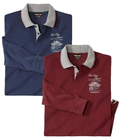ATLAS FOR MEN - 2er-Pack Langarm Poloshirt Herren - In Großen Größen Erhältlich
