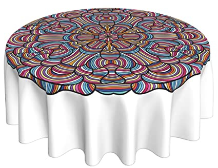 Mantel Redondo Ilusión Óptica Mandala Flor Elegante Cubremesa Poliéster Mantel De Hule 152Cm para Fiesta Decoración Cumpleaños