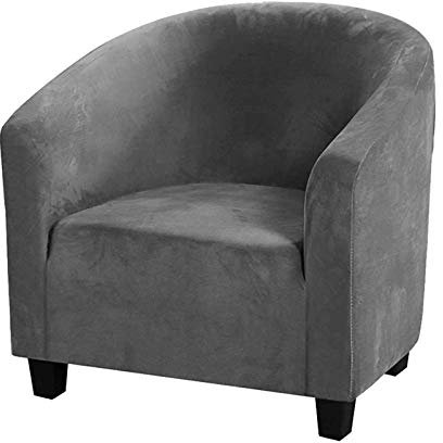 Samt-Sesselschoner, Sesselbezug, Stretch-Sesselbezug, Sesselüberwürfe, langlebig, einfarbig, weich, waschbarer Bezug für Café-Sessel, Lounge-Sessel, Clubsessel, 1 Stück, Grau
