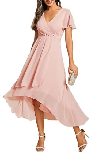 Ever-Pretty Abito da Ospite Scollo A V Maniche A Volant Gonna A Trapezio Abiti Cerimonia Donna Eleganti EG02084