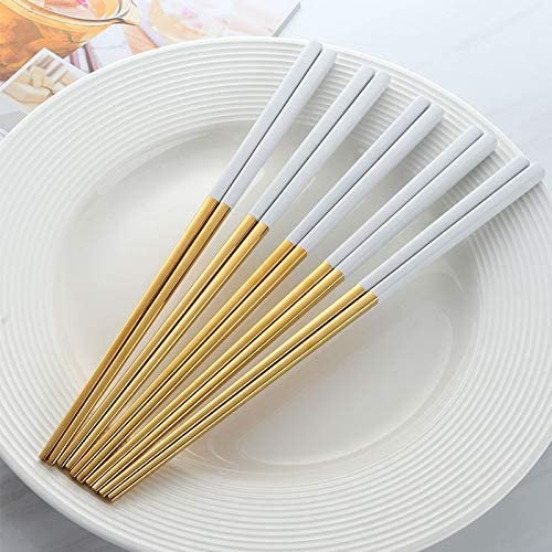 Bacchette riutilizzabili 5 paia di bacchette in acciaio inossidabile Titanize Set di bacchette in oro cinese Set di bacchette in metallo nero utilizzate per stoviglie per sushi (C)