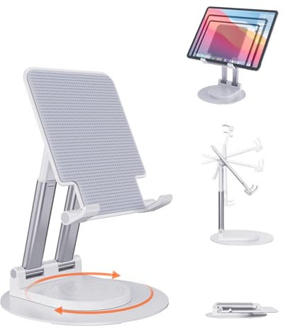 BHHB Soporte Tablet, Soporte Tablet Mesa Ajustable con Base Giratoria de 360 Grados, Soporte Tablet Ajustable para iPad/Pro/Air/Mini, iPhone, Huawei, Galaxy, Kindle,Smartphone 4,7 - 15,6 - Negro