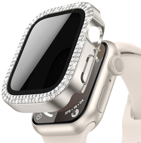Neitra Privatsphäre Hülle für Apple Watch Series 6/5/4/SE 40mm, Glitzer Diamanten Hülle mit Anti-Spy HD Gehärtetes Displayschutz Folie, Bling Schutzhülle Cover Smartwatch Zubehör für Frauen Mädchen