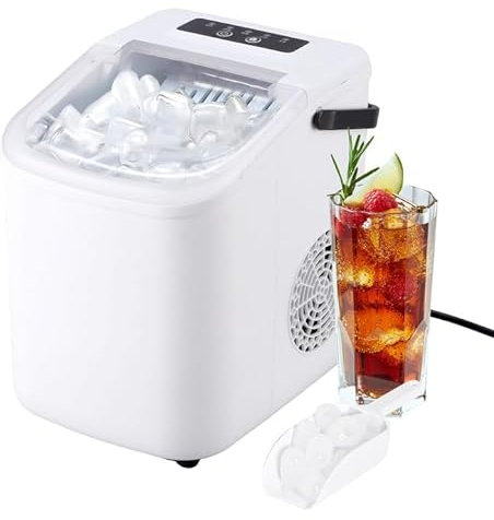 Machine à Glaçons, 20kg en 24h, 2 Tailles de Machine à Glacons Bullet, 9 glaçons en 6 minutes, Avec Poignée Portable, Autonettoyante, pour la Maison/Cuisine/Bar