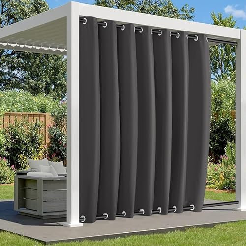 BliRiki Outdoor Vorhänge Wetterfest Sonnenschutz, Outdoor Vorhang mit Ösen Oben und Unten, Wasserdicht Outdoor Gardinen für Pavillon Terrasse Veranda | 1 Stück, Dunkelgrau, B135xH245cm
