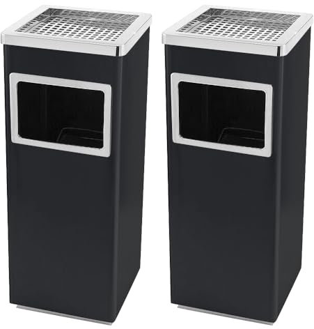 Poubelle en acier inoxydable 35 L, Bacs à ordures de cuisine,Poubelle sur Pied Extérieur avec Poubelle Seau Intérieur 30L Disponible pour Hôtel Jardin (Noir (2 pièces) 24 * 24 * 60cm)
