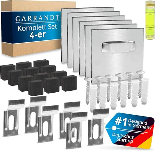 Garrandt Haftblech Aufhänger für Alu Dibond - extra starker 3M Kleber, Befestigungsset für Spiegel, Aufhängen für Bilder, Spiegelaufhänger selbstklebend Klebebleche für Bilder (4er Set)