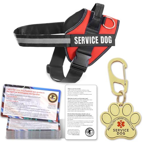 Opstin Diensthundeweste, ID-Tag, 50 ADA-Informationskarten, Service-Hundegeschirr mit Aufnäher, in den Größen XS bis XXL, Metall-Hundemarke mit robustem Clip, Diensttierkarten, ESA-Zubehör-Set, XS