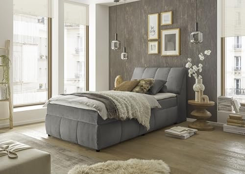 möbelando Boxspringbett >Valencia 120< 2X Bettkasten/Stauraum, inkl. Topper, Bezug Graphite, Liegefläche 120x200cm - Stellmaß 123x105x240cm (BxHxT)