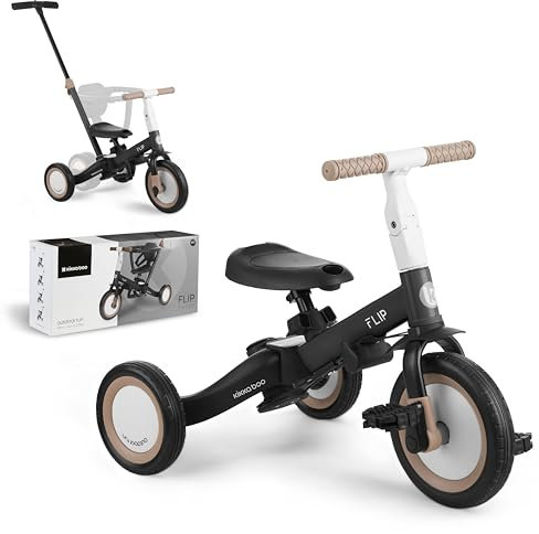 KikkaBoo Triciclo Evolutivo de Bebé 5 en 1 FLIP, Bicicleta Niños Desde 1 Año hasta 5 años, Trike, De Triciclo a Bicicleta con o sin Pedales, Ajustable y Transformable, Negro