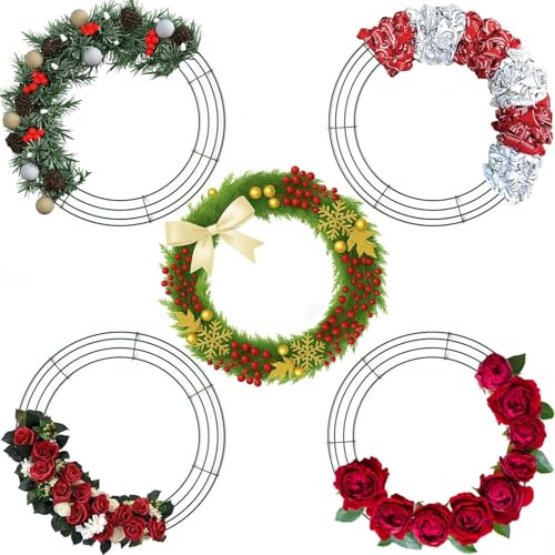 8St Drahtkranz Ringe & Rahmen, 35cm / 14 Zoll Metall Kranzrahmen Drahtkranz Ringe Kranzring Kranz Rohling Basis für DIY Türkranz, Osterkranz, Frühlingskranz Hochzeit Deko Basteln mit 35m Draht