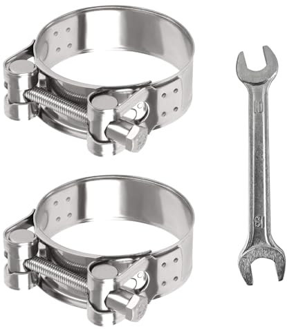 FINEASY 2 Pezzi Fascette Stringitubo Acciaio Inox Morsetti con Chiave Inclusa, Morsetto per Tubo di Scarico, Fascetta di Scarico Regolabile 52-55 mm, Antiruggine e Durevole