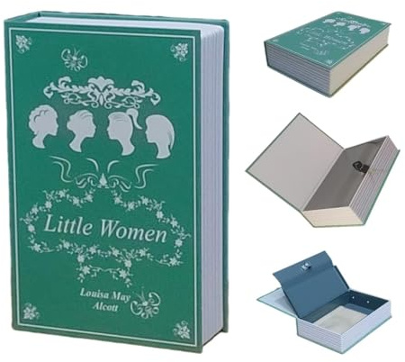 Book Safe with Key Lock - Hidden Compartment Security Box for Cash, Jewelry & Passports | Portable Steel Lockbox for Home, Office, Travel | 9.5x6.2x2.2 | Cosmetic Bag Included(The Little Women)
