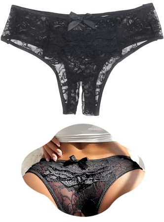 ohmydear Women Lace French Knickers Plus Size Sexy Panties Cheeky Underwear | Hollow Out Bikini Briefs, Floral Lace Thongs, Low Rise Underpants, Stretchy Waistband Fit UK 10-22, Frilly Ruffled Lingerie