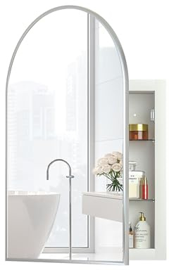 KEEPREAPER Spiegelschrank Bogen eingelassen, Badezimmerschrank mit Spiegel Arched, Badschrank hängend mit 3 Glas Einlegeböden für Badezimmer modern,50x12x76cm, (Silbrig)