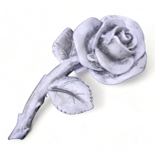 Radami Rose mit Stiel Rosenblüte auch Grabdekoration Grabschmuck wetterfest 13,5 cm grau