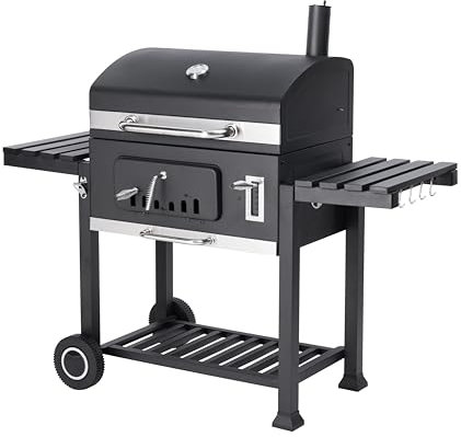 Tarrington House Holzkohlegrill Memphis XL, Ablagetische, Deckel mit Thermometer, fahrbar, Stahl, schwarz
