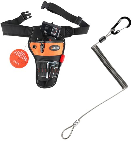 Kebtek 2 in 1 Working Combo Includes Tool Tether Lanyard and Hanging Toolkit, Stretchy Rope Tough Pouch for Heavy Duty Hand or Power Tools like Drill Hammer Wrench Pruning Shear