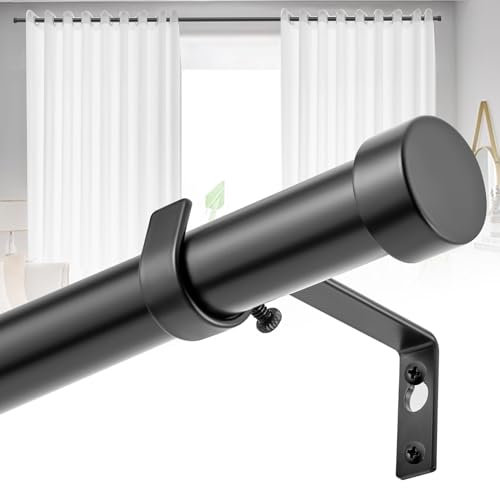 Coyfa Vorhangstange Schwarz Ausziehbar, Verstellbar 76–305 cm, 25 mm Durchmesser Metall Gardinenstange mit Halterungen & Dekorativen Endstücken für Wohnzimmer, Schlafzimmer & Büro
