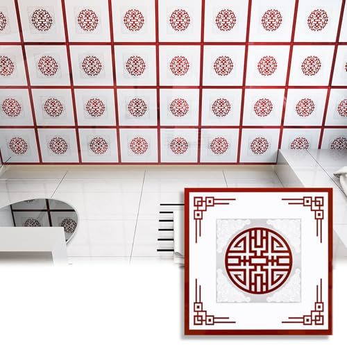 Deckenpaneele Deckenplatten Tapetenfliesen, Abziehen Und Aufkleben, Quadratisch, Wasserfeste Deckenfliesen Für Schrank, Speisekammer, Büro, Spielzimmer, Dekoration, Deckenverkleidung Rot(#2,45 pack)