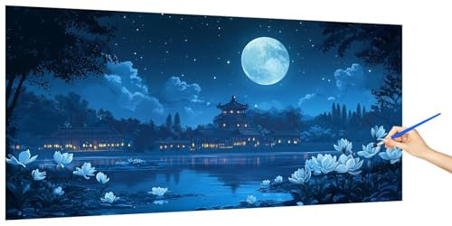 Pintar por Numeros Adultos Luna, Pintar por Numeros Niños Cielo Estrellado Kit, Cuadros Paint by Numbers Colorear Manualidades Adultos Kit, DIY Pigmento Acrílico óleo Lienzos Sin Marco 60x30cm Z-3