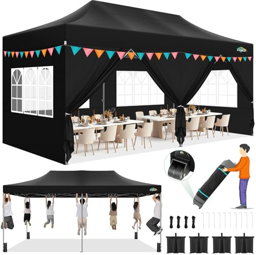COBIZI Pavillon 3x6m Faltpavillon 3x6m Wasserdicht Stabil, Pop up Pavillon Faltbar, Partyzelt 3x6 Wasserdicht Stabil Gartenpavillon, Pavillion Klappbar UV-Schutz mit 6 Seitenwänden, Schwarz | Kommerzielle Qualität,Verstärkter Rahmen,Für Hochzeit & Party,Wetterfest,Wasserdicht,Inkl. Tragetasche,UV-Schutz 50+,Schwarz