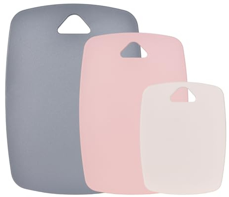 3er-Set Flexible Schneidebretter aus TPU – BPA-frei, Rutschfest & Spülmaschinenfest, Griffig & Antibakteriell– Kratzfest für Fleisch, Fisch, Gemüse, Obst & Brot – Grau, Rosa & Beige