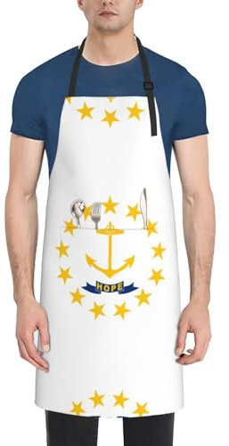 VPPUR Arbeitsschürze mit Rhode Island State Flagge, 71,1 x 83,8 cm, wasserdicht, für Erwachsene, stilvoll, funktional, Malschürze, Schwarz, Einheitsgröße