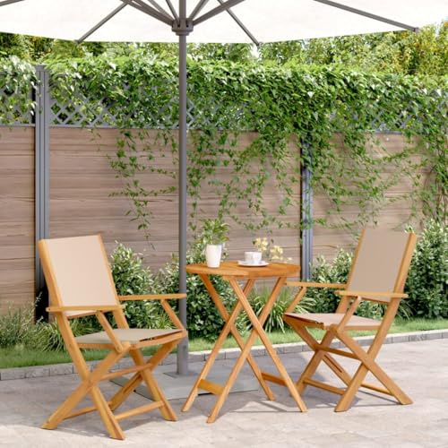 LLEZKBR Set med utomhusmöbler för utomhusbruk – 3 delar bistro-set beige tyg och massivt trä