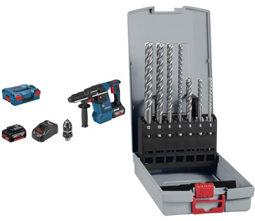 Bosch Professional Cordless Hammer GBH 18 V-26 F (2 x 5,0Ah rechargeable battery, fast charger GAL 1880 CV) + 7X PRO SDS plus-5X Hammer Drill Bit Set (for Concrete, Lime and Sand Bricks, Ø 5-12 mm)