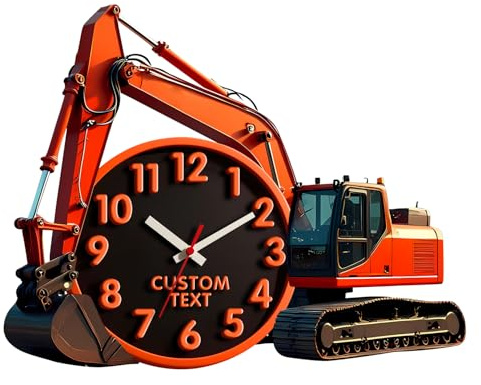 Orologio da parete 3D personalizzato con escavatore con nome per ragazzi e ragazze, decorazione per la stanza di ragazzi e ragazze, con escavatore, camion, caricatore, macchinari, orologio per