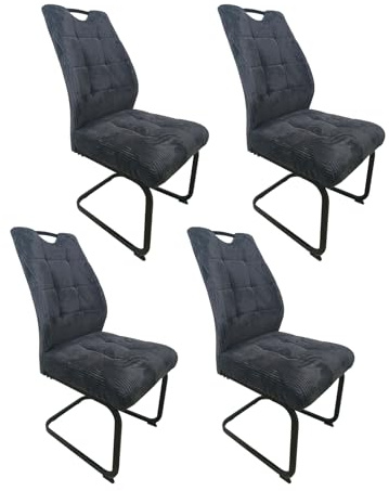 HTI living Modernes 4er Set Schwingstühle Dunkelgrau mit trendigem Cord-Bezug Esszimmerstuhl Freischwinger