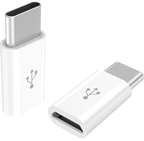 Adapter USB C Auf Micro USB 2 Pack, USB Typ C (Female) zu Micro-USB (Male) Adapter, Unterstützt 2,4 A Schnellladung für Samsung, Huawei, Xiaomi, Power Bank (Blanc)