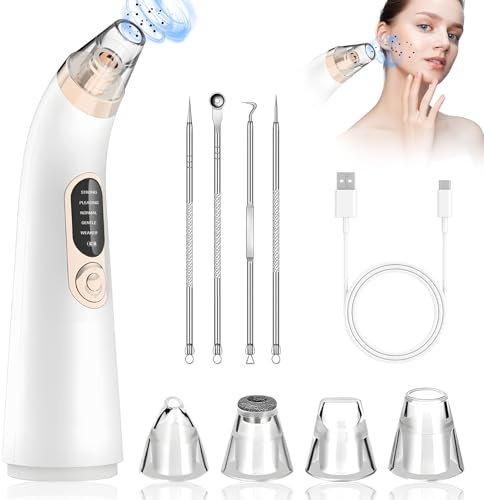 Bwaliffury Aspiratore Punti Neri Professionale,Blackhead Remover Vacuum, Aspira Brufoli e Impurità con 4 Testine e 5 Modalità di Aspirazione, Elettrico Comedone per Pulizia Viso e Rimozione Pori