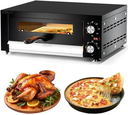 Electric Indoor Pizza Oven, 12 Pizza Maker Machine, Tabletop Cooking Baking Grilling Heating Toasting,with Timer, Window Glass Electric Baking Pan, Pancake And Omelette Maker
