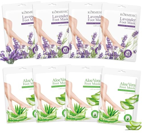 8 Paia Maschera Piedi Esfoliante, Maschera Piedi Idratante, Maschera Peeling Piedi, Rimuovere la Pelle Morta, Cura dei Piedi, Adatto a uomini e donne (4 Paia Aloe Vera & 4 Paia Lavanda)
