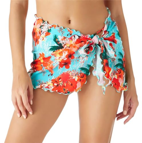 RELLECIGA Bikini för kvinnor, överkast för simkläder, kjol, vågor, sarong, Blomblå, one size