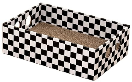 Caja rascadora de cartón para gatos pequeños y medianos, color blanco y negro, 47 x 31,5 x 14 cm
