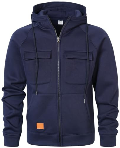 MEDUOLA Felpa con Cappuccio da Uomo Felpa con Zip Tasca Multifunzionale Giacca Cardigan Hoodie da Jogging M,Blu Navy