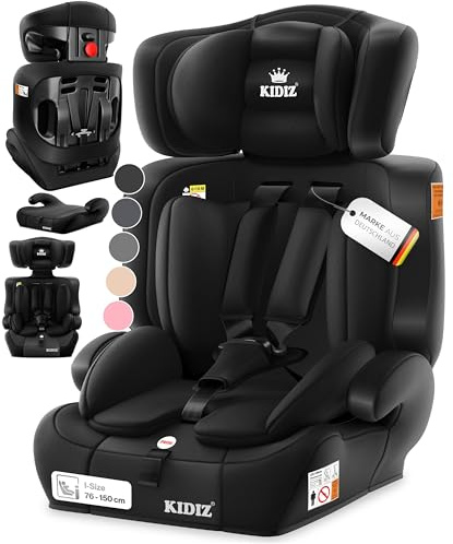 KIDIZ Asiento infantil para coche, grupo 1+2+3, 9-36 kg, cinturón de seguridad de 5 puntos, asiento de coche, reposacabezas ajustable
