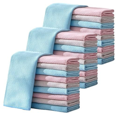 Generisch Mikrofaser Putztücher Set, 2025 Neu Magisches Reinigungstuch Verdickt, 25 x 25 cm, Mehrfarbig, Streifenfreie Putzlappen für Küche, Geschirr, Staub & Auto, Wundertuch für Haushalt (30 Stück)