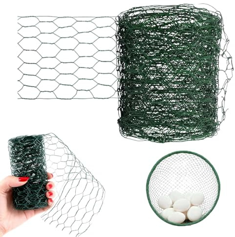 Chicken Wire Mesh Roll - 3m x 10cm Metal Mesh for Chicken Coop for Flower Arranging, Green Chickens Wires Garden Fencing DIY Decor