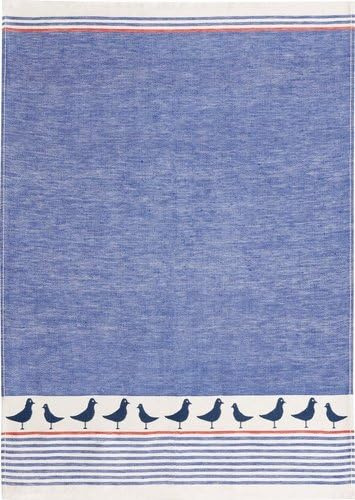 osters muschel-sammler-shop Halbleinen Jacquardtuch Möwenstrand, Blau, 50% Baumwolle 50% Leinen, 50x70 cm, Maritimes Design mit Möwenmuster, Geschirrtuch zum Trocknen und Polieren