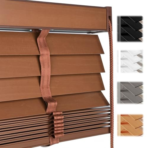 Nach Maß Holz Jalousien Fenster Innen 30cm 45cm 55cm 60cm 75cm 85cm 95cm 105cm 140cm 160cm Holzjalousie Horizontal 50mm Holz Sonnenschutz Jalousie Für Innen Außenbereich(Beige)